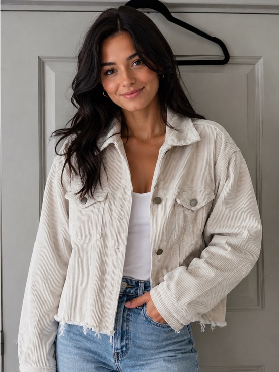 POL Jackets & Blazers - POL Cream Cropped Corduroy Jacket